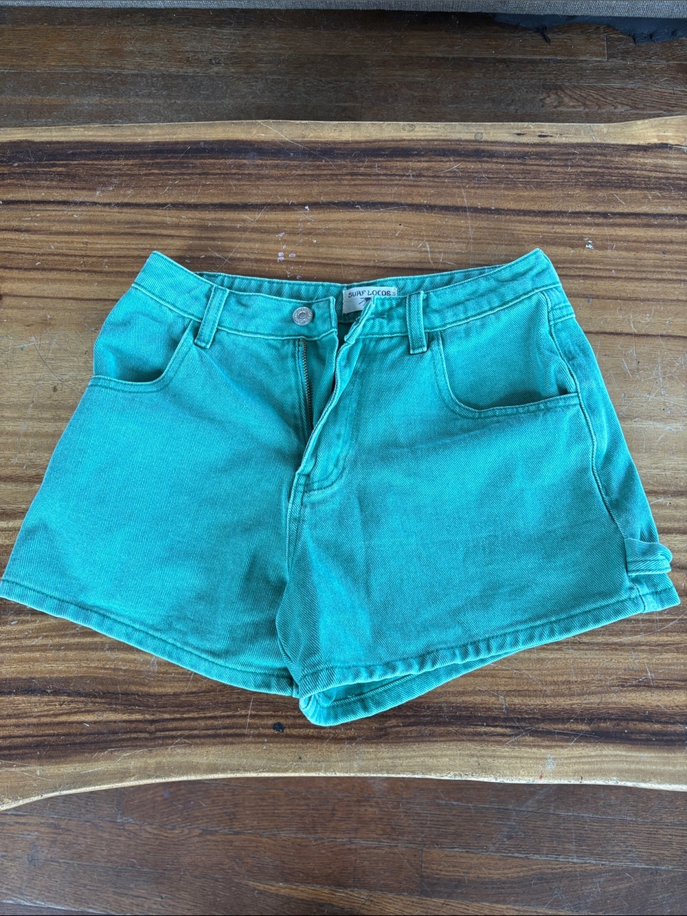 SURF LOCOS green aqua teal denim shorts